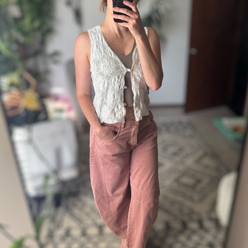 White Lace Button Down Sleeveless Top